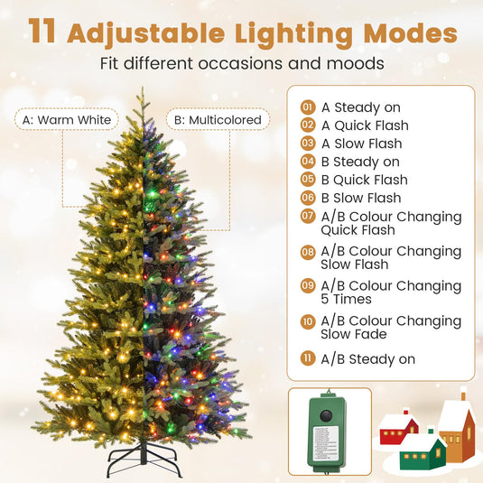 Goplus 7ft Hinged Xmas Full Tree with 470 Warm White & Multicolored LED Lights