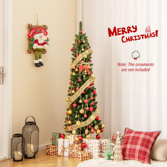 Goplus 5ft / 6ft / 7ft / 8ft Artificial Skinny Xmas Tree with Quick Shape Technology