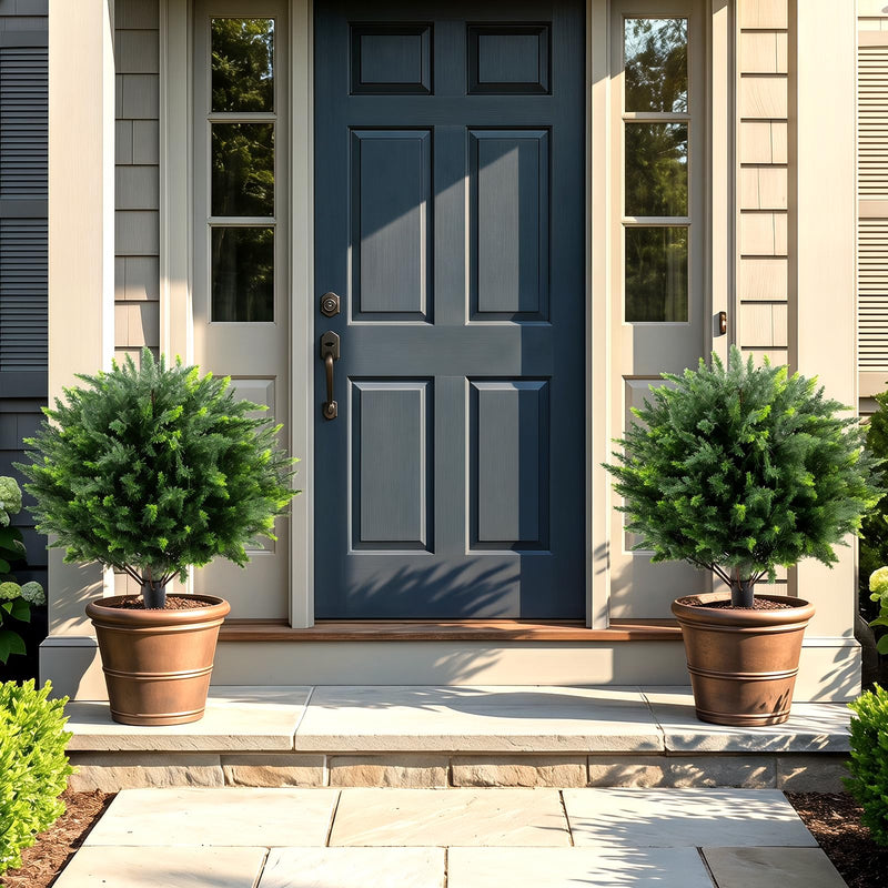 Load image into Gallery viewer, Goplus 27.5" Artificial Cypress Topiary Trees Set of 2 for Front Porch Patio Home Decoration

