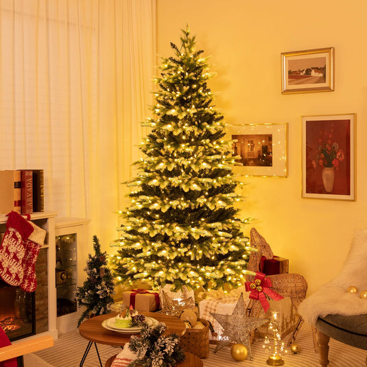 Goplus 7ft Pre-Lit Artificial Christmas Tree with Quick Power Connector
