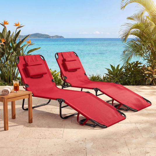 Goplus Tanning Chair Folding Beach Lounge Chair with Face Hole