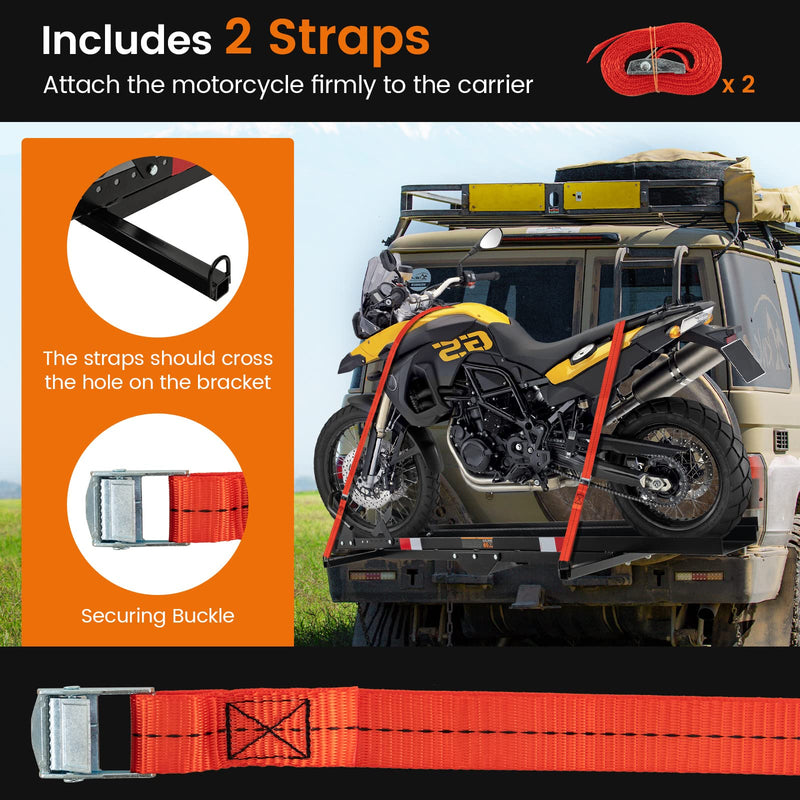 Load image into Gallery viewer, 600 LBS Motorcycle Carrier Dirt Bike Rack Hitch Mount Hauler Heavy Duty with Loading Ramp - GoplusUS
