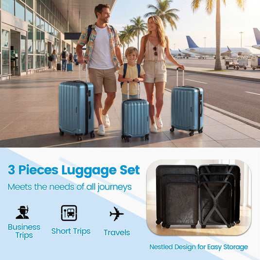Goplus 20/24/28 Inch Lightweight Hardshell Suitcases with 360° Spinner Wheels(3 Piece Vertical Stripe)