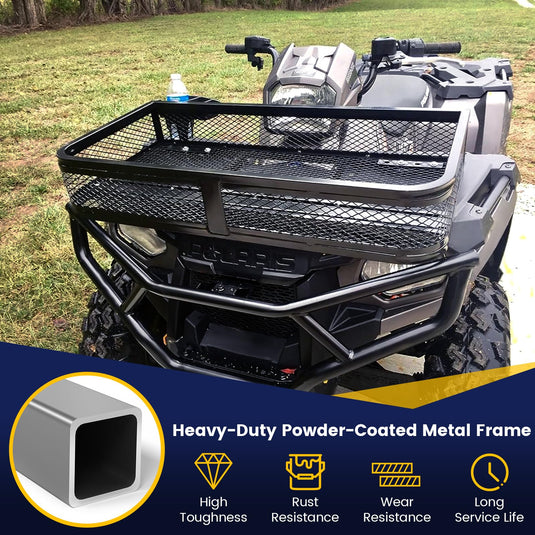 Goplus Universal ATV Front Cargo Basket Rack Luggage Carrier Steel Mesh Surface