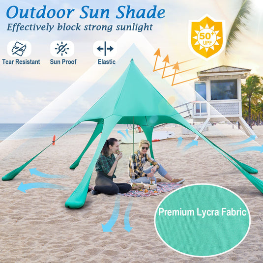 Goplus Beach Canopy, 20 x 20 FT Beach Shade with UPF50+ Sun Protection, Carrying Bag, Sand Shovel, Aluminum Pole, 6 Ground Stake