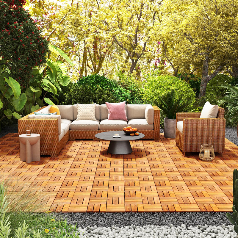 Load image into Gallery viewer, Goplus 27 PCS Interlocking Patio Deck Tile 12” x 12” Acacia Wood Patio Tiles
