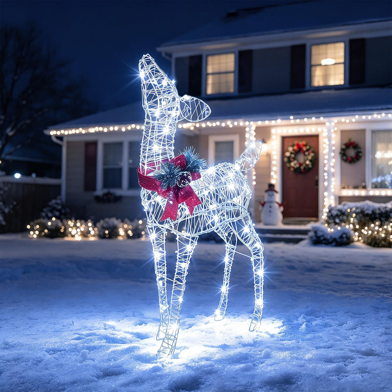 Load image into Gallery viewer, Goplus Christmas Pre-Lit Reindeer | 50 Cold White LED Lights &amp; Red Bow Stakes &amp; Zip Ties Included
