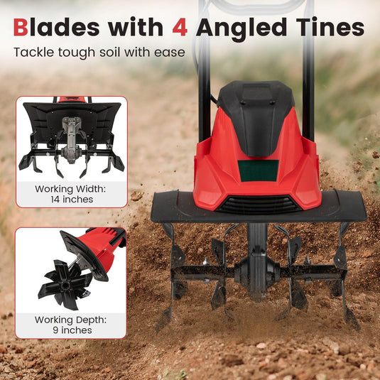 Goplus Corded Electric Tiller Cultivator 10 Amp Powerful Foldable Garden Rototiller