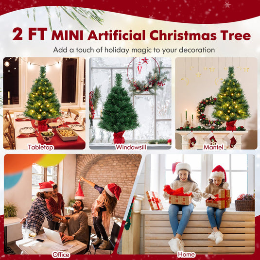 Goplus Tabletop Battery Operated Small Fir Xmas Tree with Warm White LED Lights