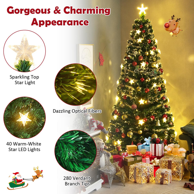 Load image into Gallery viewer, Goplus 7ft Fiber Optic Artificial Christmas Tree Pre-Lit Christmas Tree with 40 Star LED Lights
