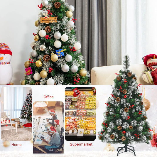 Goplus 4ft Snowy Artificial Christmas Tree Premium PVC Lifelike Full Tree for Holiday Celebration