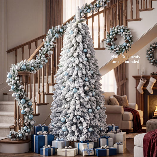 Goplus 6ft/7ft Pop Up Snow Flocked Christmas Tree | Easy Setup for Small Space Porch Corner