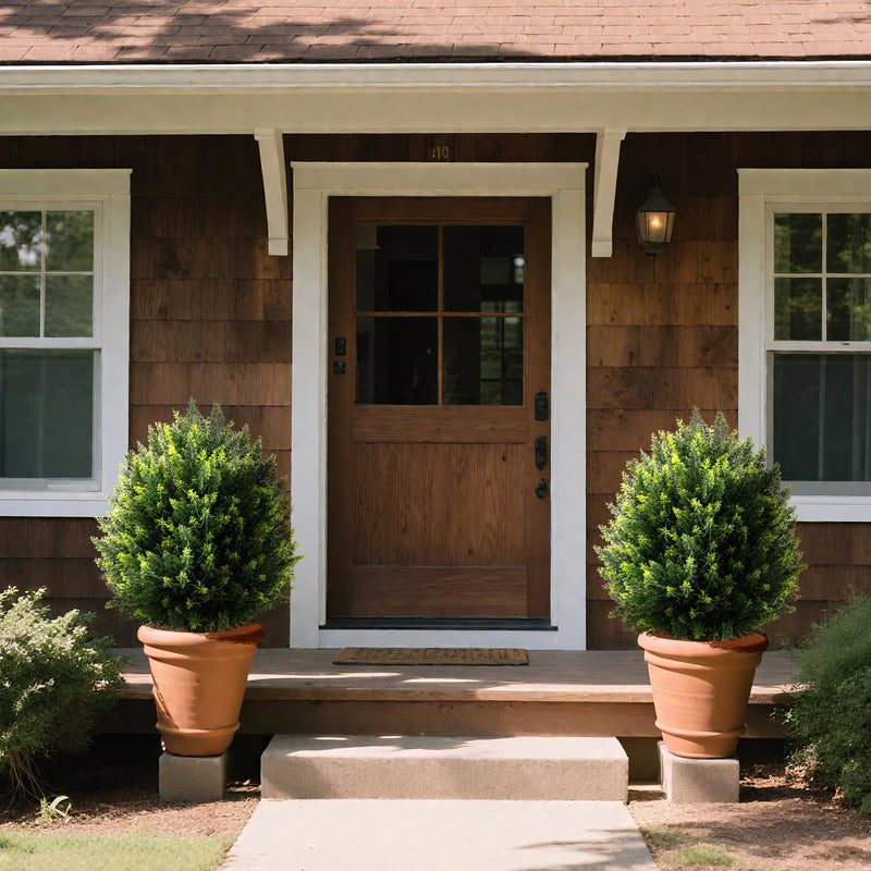 Load image into Gallery viewer, Goplus 2 Pack Faux Cedar Bushes with Ground Spike Sun-Protective Fake Shrub Plants
