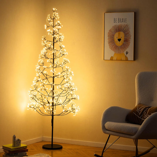 Goplus 5/6/7 FT LED Alpine Tree with 1000 Warm White LED Lights, Pre-lit Artificial Cedar with Weighted Base