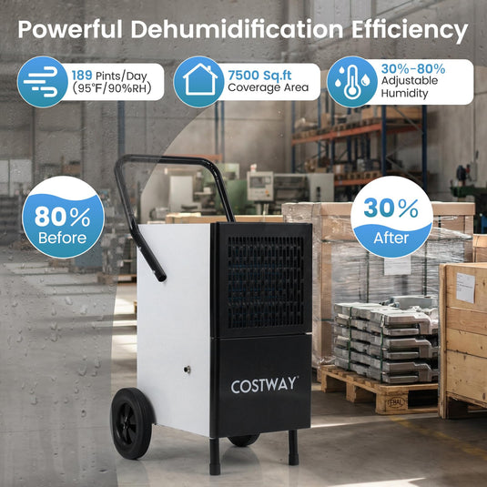189 Pints Commercial Dehumidifier with Pump, 3.3Ft Drain Hose & Wheels