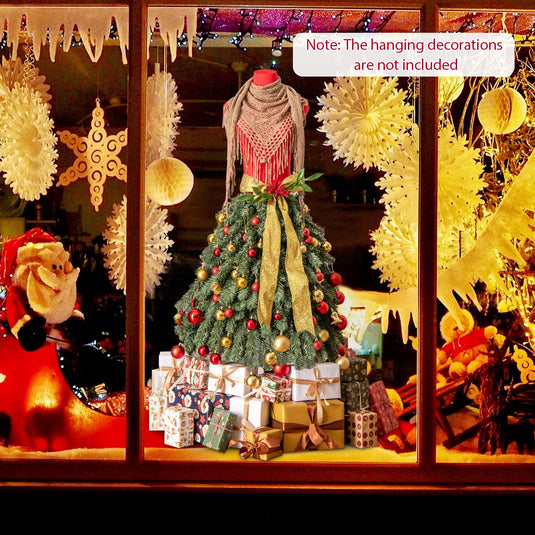 Goplus 5ft Pre-Lit Dress Form Christmas Tree with Female Mannequin Torso & Scarf