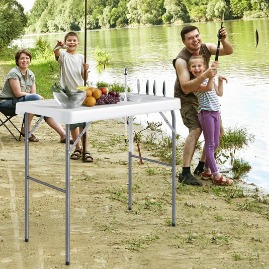Goplus Folding Fish Cleaning Table 42.5 Inch Portable Camping Sink Table with Rotatable Faucet