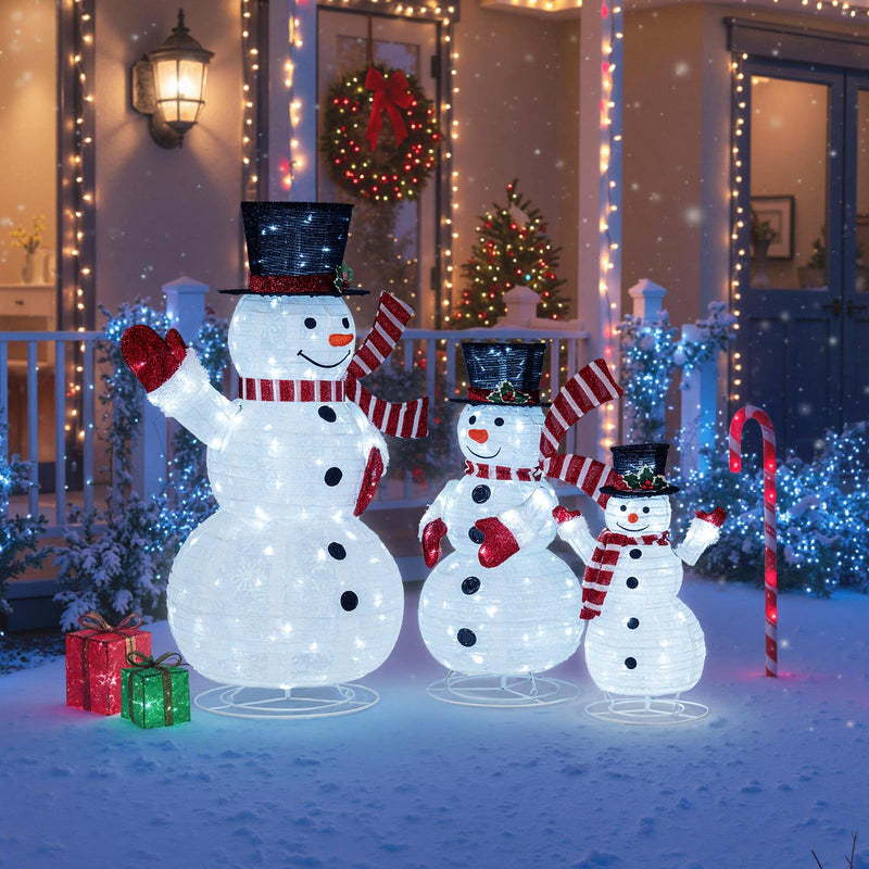 Load image into Gallery viewer, 3-Piece Pre-Lit 3D Snowman Set with 270 LED Lights
