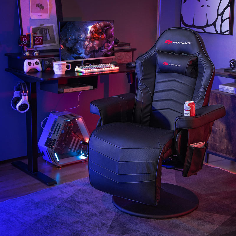 Load image into Gallery viewer, Height Adjustable Massage Video Game Chair with Retractable Footrest - Goplus

