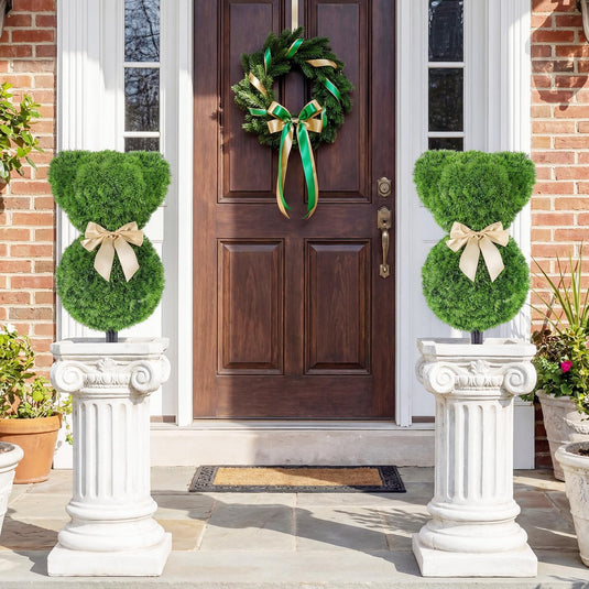 Goplus 2 Pcs Teddy Bear Topiary Trees 16.5”Sun-Resistant Faux Boxwood Plants