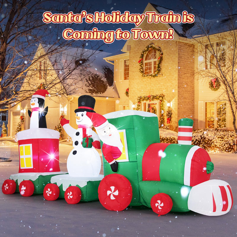 Load image into Gallery viewer, Goplus 11.5 Ft Christmas Inflatable Train with Santa Snowman Penguin

