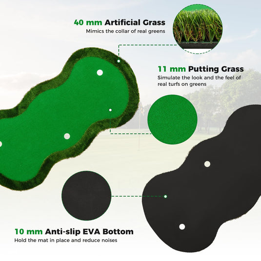 Goplus 10x5FT Large Golf Putting Green with 3 Holes & 3 Flags