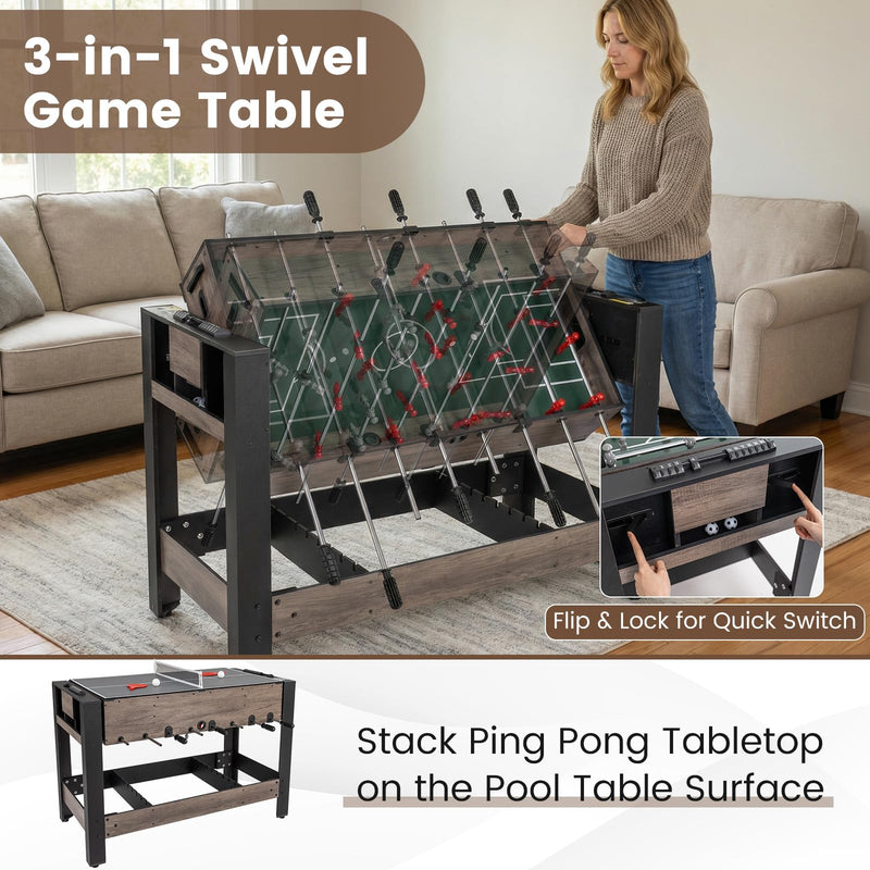 Load image into Gallery viewer, Goplus 3-in-1 Swivel Game Table with Foosball Pool Billiards &amp; Table Tennis for Adults
