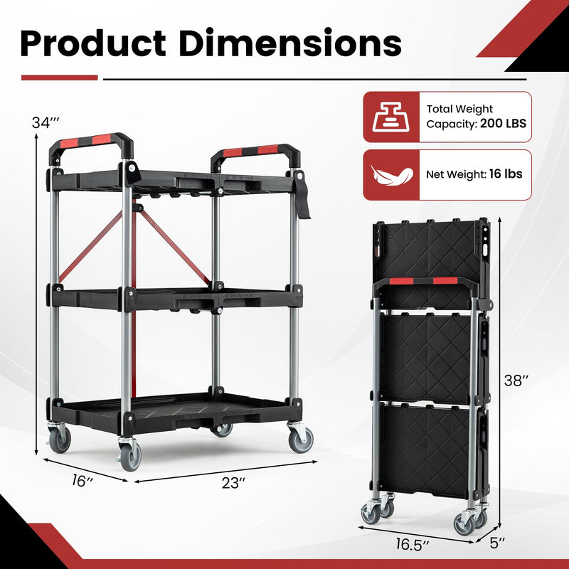 Load image into Gallery viewer, Goplus 3-Tier Folding Utility Cart w/Swivel Wheels | Tool-Free Assembly
