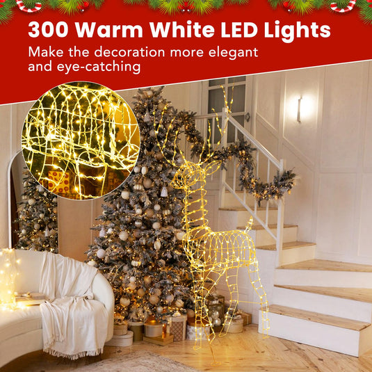 Goplus Christmas Lighted Reindeer, 6 ft 3D Festive Buck with 300 Warm White LED Lights
