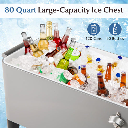 Goplus 80-Quart Rolling Ice Chest Outdoor Cooler Cart with Wheels and Stoage Shelf