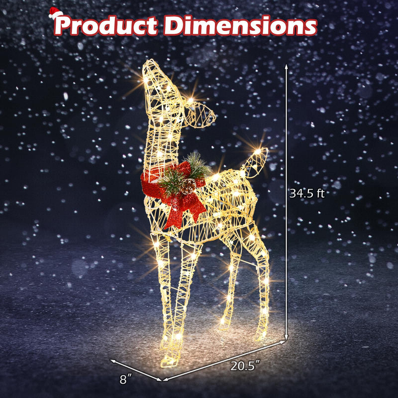 Load image into Gallery viewer, Goplus Christmas Pre-Lit Reindeer, Lighted Baby Deer w/ 50 Warm White LED Lights &amp; Red Bow
