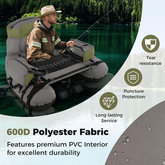 Goplus Inflatable Float Tube Fishing Belly Boat with Fish Ruler | 350LBS Load Capacity