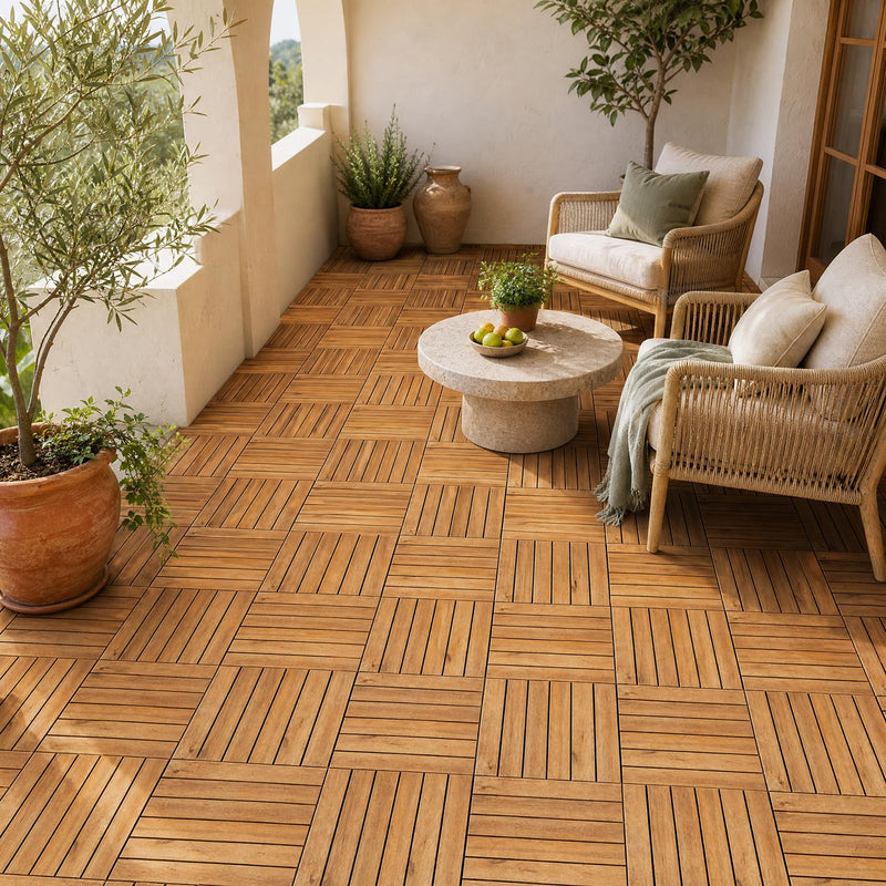Load image into Gallery viewer, Goplus 27/54-Pack Acacia Wood Interlocking Deck Tiles (Straight) | Tool-Free Assembly
