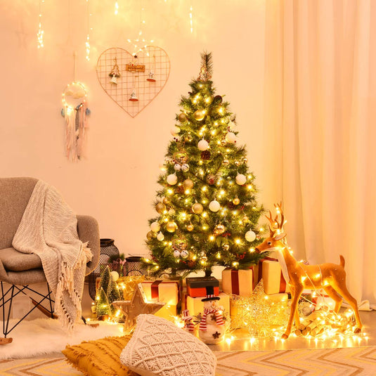 Goplus 5 ft Pre-lit Artificial Christmas Tree w/ 150 LED Lights and Metal Stand