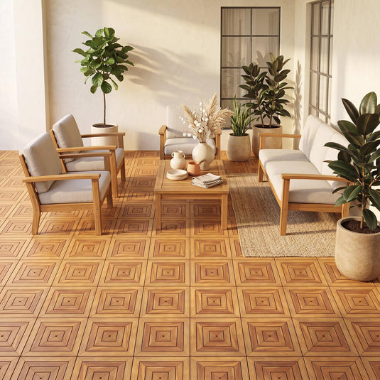 Goplus 24/48-Pack Acacia Wood Interlocking Deck Tiles (Diagonal) | Outdoor Waterproof