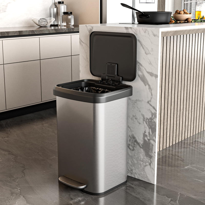 Load image into Gallery viewer, Goplus 13 Gallon/50 L Stainless Steel Trash Can w/Soft-Close Lid, Foot Pedal &amp; Deodorizer Compartment
