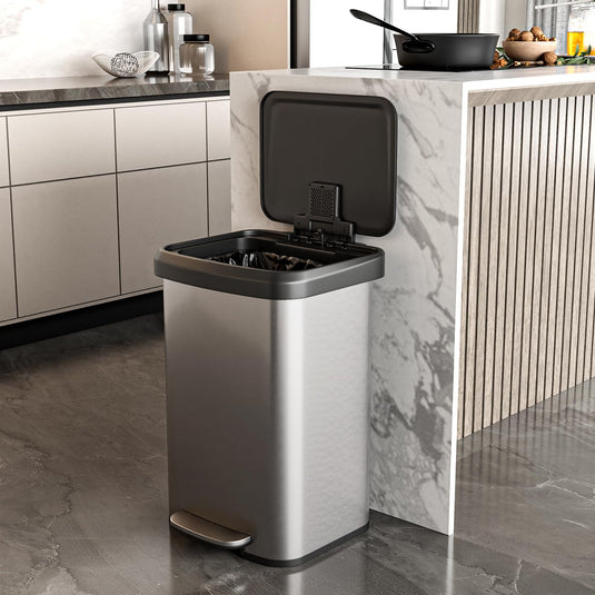 Goplus 13 Gallon/50 L Stainless Steel Trash Can w/Soft-Close Lid, Foot Pedal & Deodorizer Compartment
