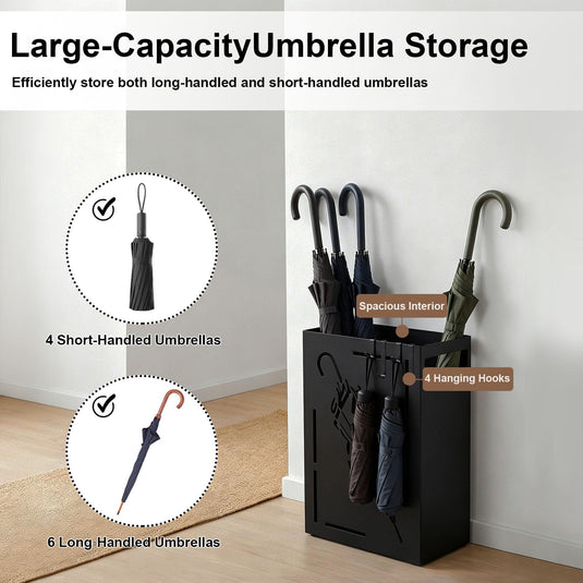 Goplus Metal Umbrella Stand with Removable Drip Tray and 4 Hanging Hooks