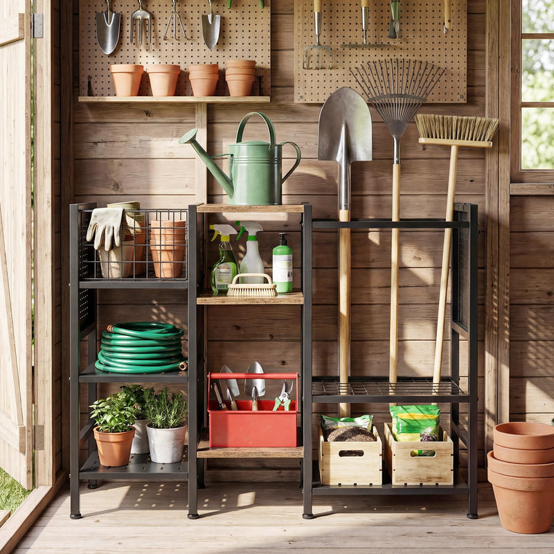 Load image into Gallery viewer, Goplus 40” Wide 3-Tier Garden Tool Organizer with Wooden Shelves
