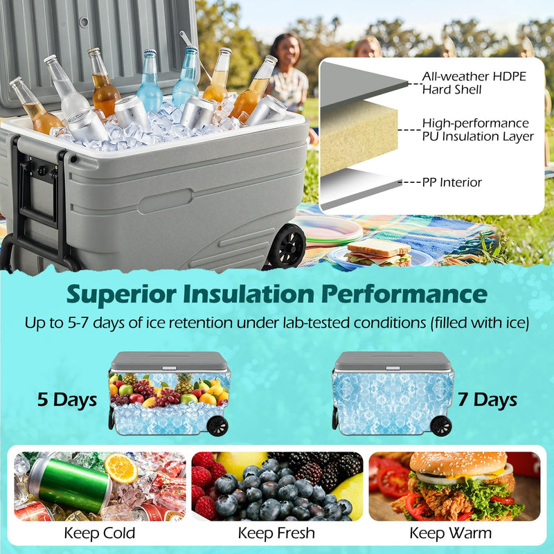 Load image into Gallery viewer, Goplus Portable Wheeled Ice Cooler All-Weather HDPE Ice Chest with Foldable Pull &amp; Carry Handles

