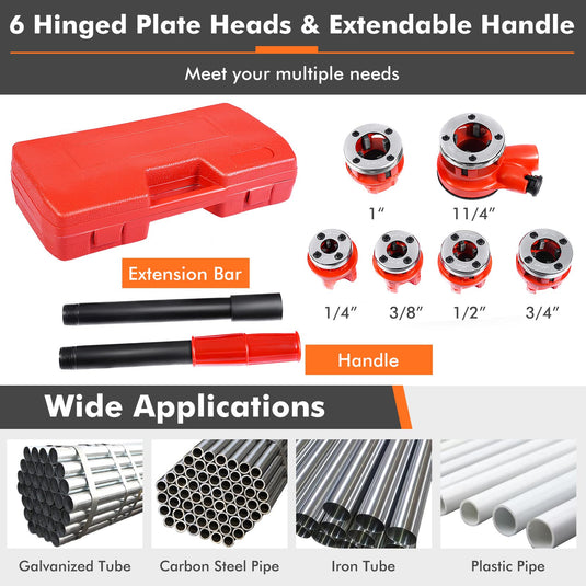 Goplus Ratchet Pipe Threader Kit Ratcheting Pipe Threading Tool Set