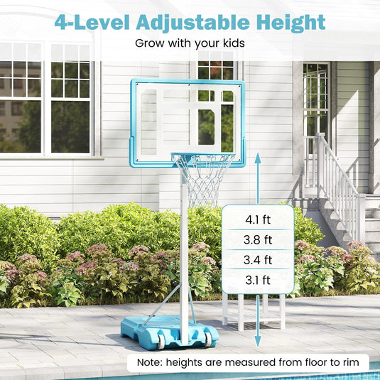 Goplus Poolside 3.1-4.1 FT Adjustable Height Basketball Goal with 32