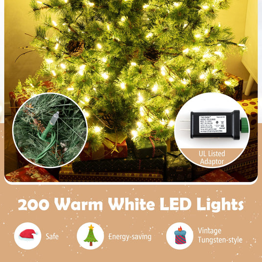 Goplus Cashmere Christmas Tree with Pine Needles LED Lights with Bulb Cover