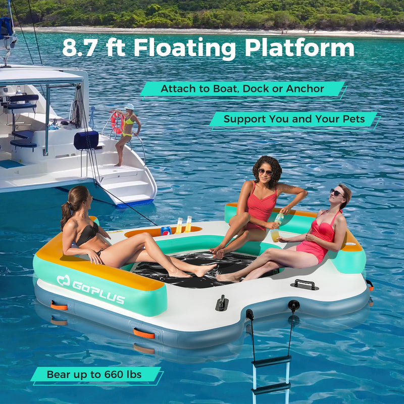 Load image into Gallery viewer, Goplus Inflatable Floating Dock, 8.7FT x 8.7FT Inflatable Dock Platform w/Detachable Ladder
