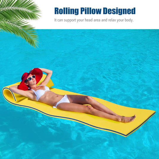 Floating Water Pad Mat with Rolling Pillow Design