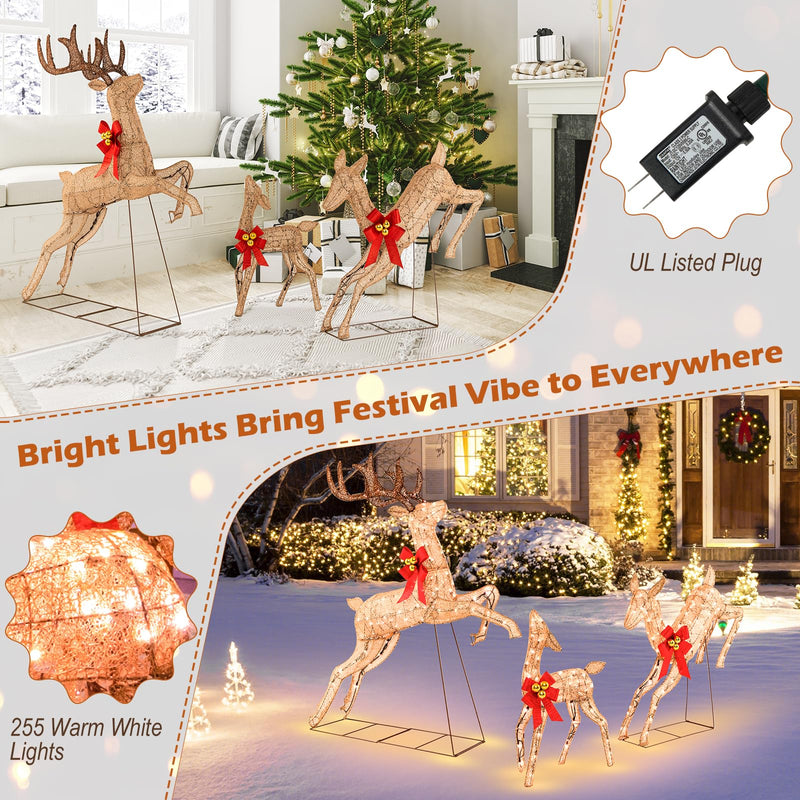 Load image into Gallery viewer, Goplus 3 Pieces Light up Christmas Reindeers Pre-lit Glittering Reindeer Family Set

