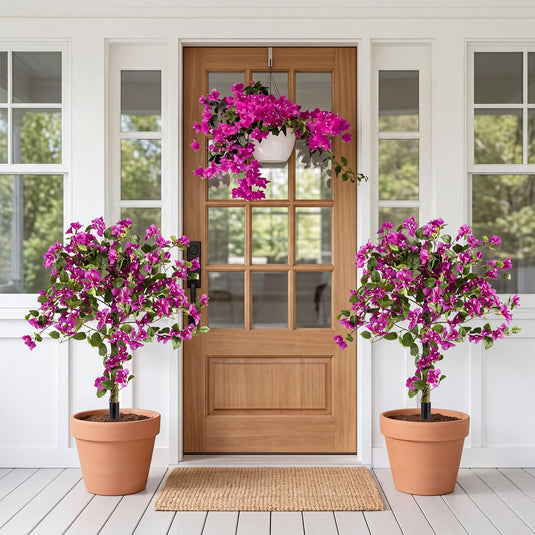 Goplus 2 Pack Artificial Bougainvillea Trees | 43.5" Sun-Protective Fake Silk Floral Plants
