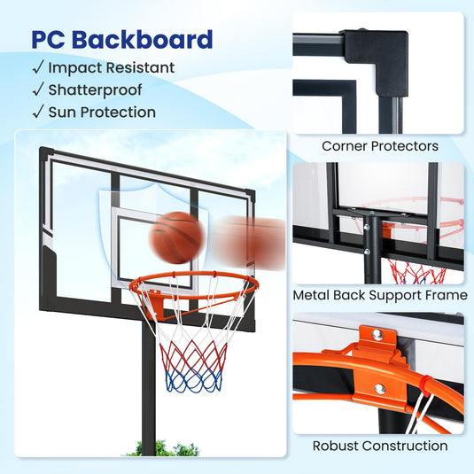 Goplus Portable 3.3-10FT Adjustable Basketball Goal System w/Shatterproof PC Backboard