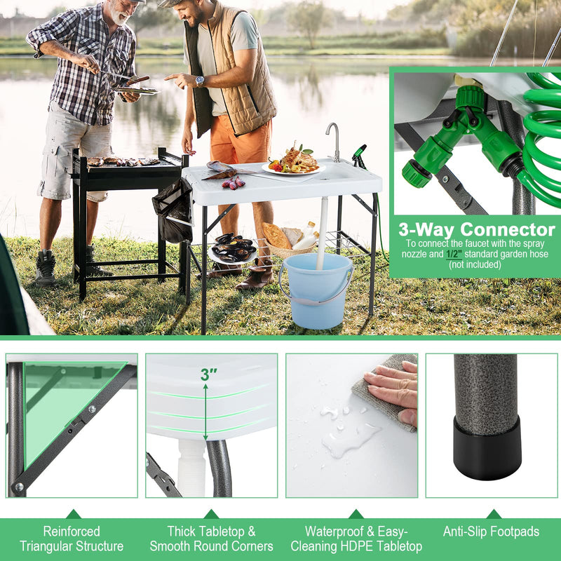 Load image into Gallery viewer, Goplus 42.5&#39;&#39; Folding Fish Cleaning Table with Sink and Spray Nozzle
