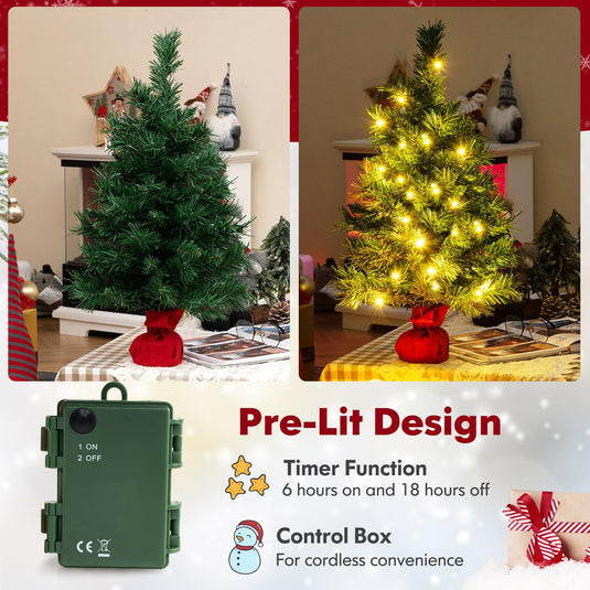 Goplus Tabletop Battery Operated Small Fir Xmas Tree with Warm White LED Lights